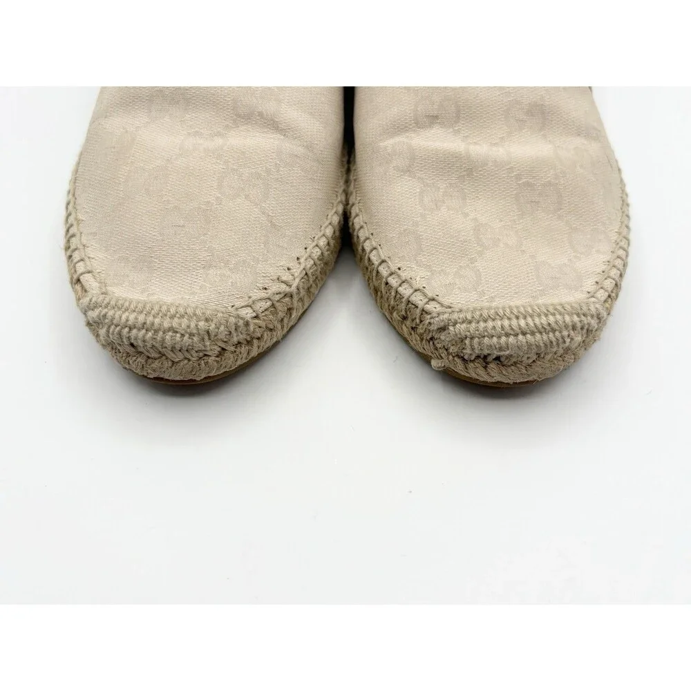 Gucci Off White/Cream GG Canvas and Leather Slip On Espadrille Flats EU 37.5